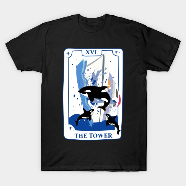 The Tower Orca Tarot Card T-Shirt by The Witchy Bibliophile